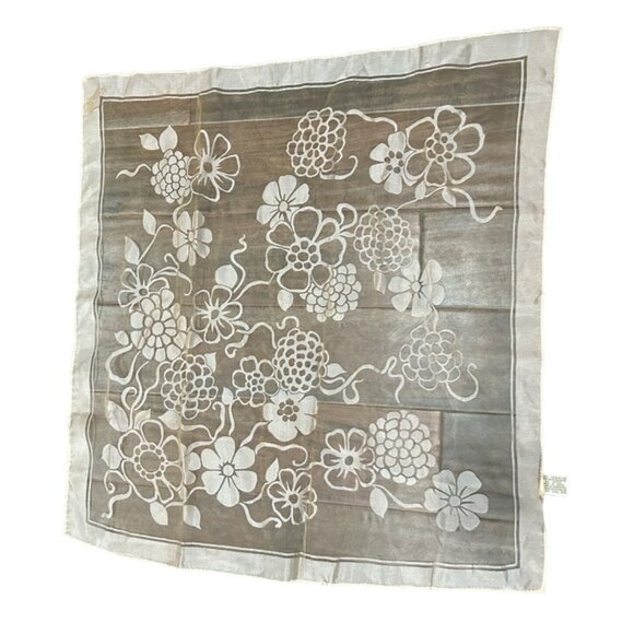 Vintage Japanese Floral Sheer Nylon Scarf 23 3/4" Square - Picture 2 of 6